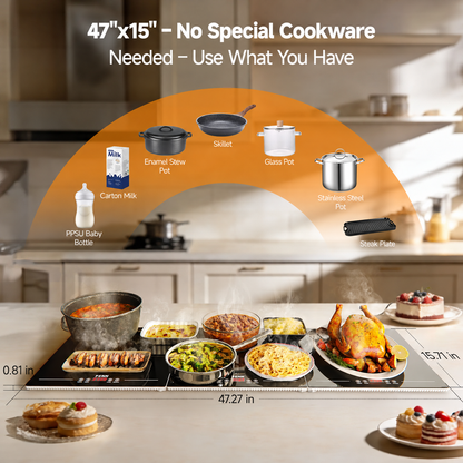 FENN warming tray dimensions and compatible cookware